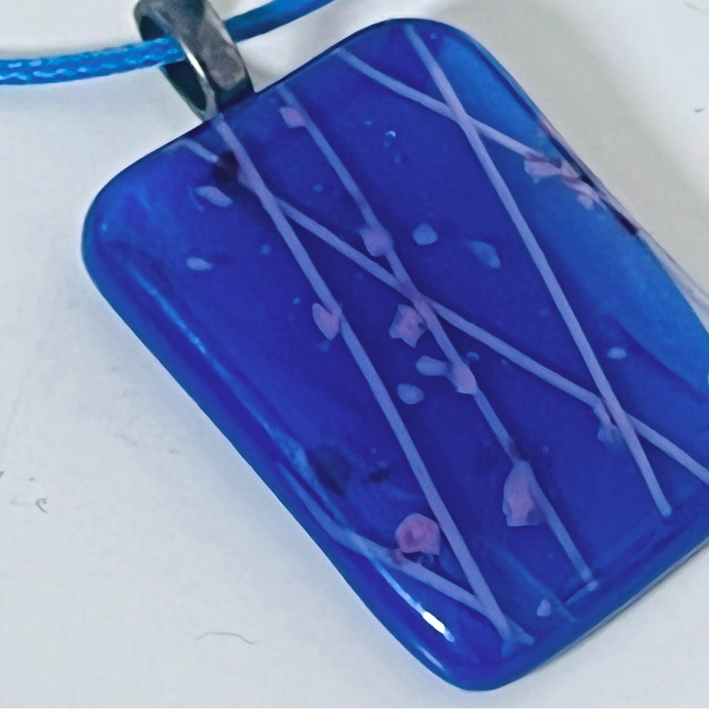 Blue Art Glass pendant Royal Cobalt Blue lavender rose - Picture 3 of 5